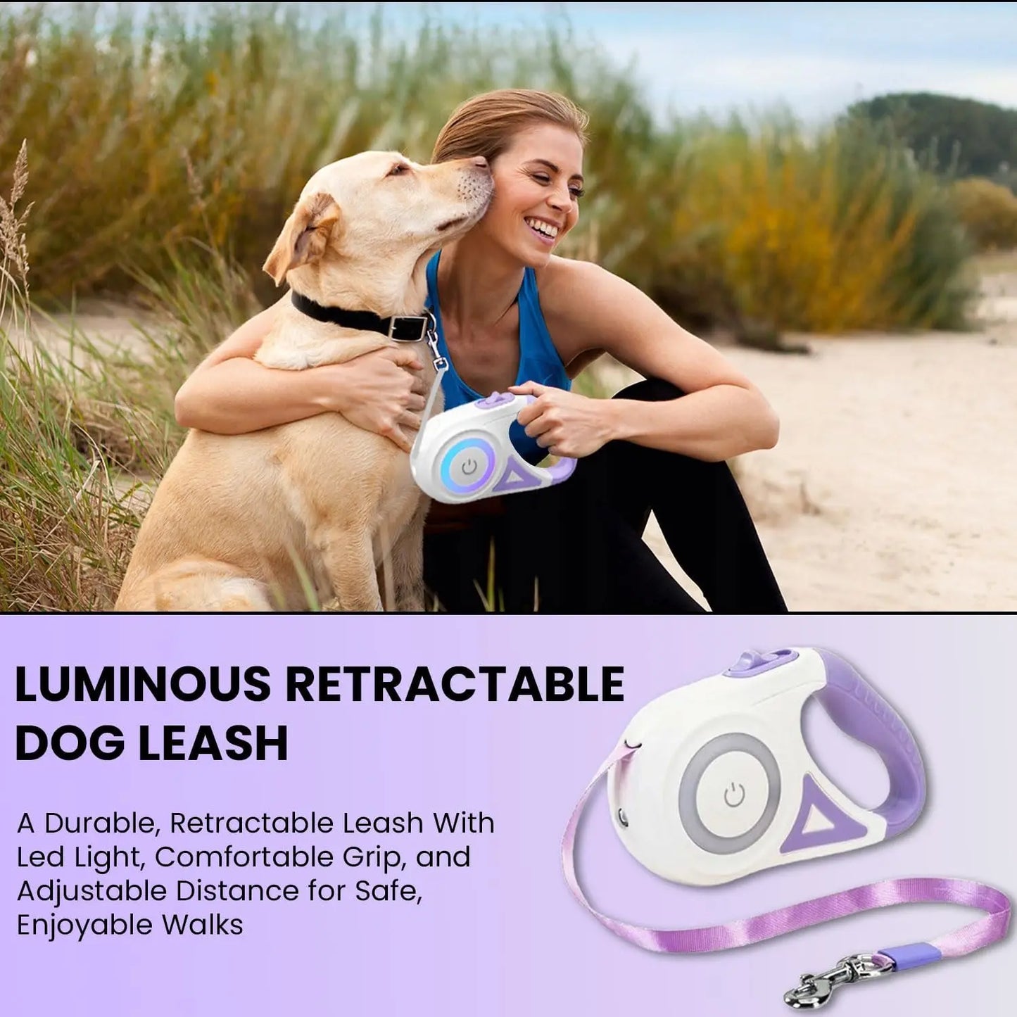 Pawzseek LED Retractable Safety Dog Leash for Small to Medium Dogs, Automatic Extendable Design for Pets up to 110 lbs