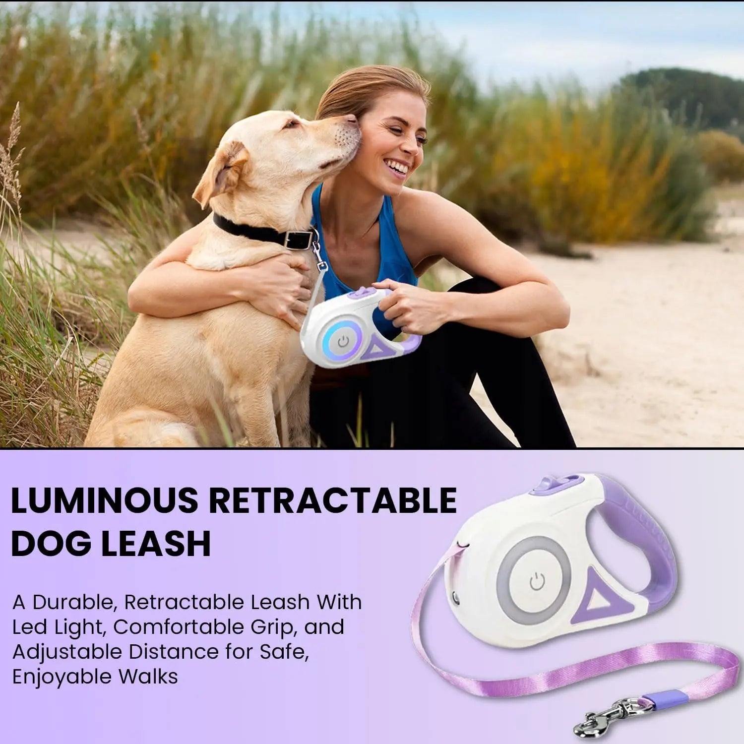 Pawzseek LED Retractable Safety Dog Leash for Small to Medium Dogs, Automatic Extendable Design for Pets up to 110 lbs