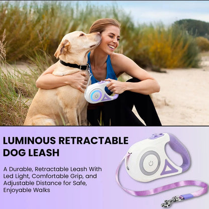 Pawzseek LED Retractable Safety Dog Leash for Small to Medium Dogs, Automatic Extendable Design for Pets up to 110 lbs