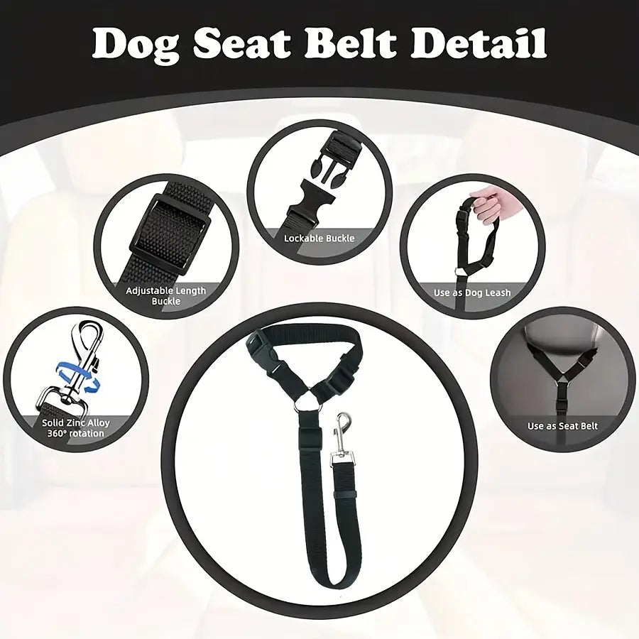 Pawzseek Adjustable Dog Car Seat Belt Harness - Durable and User-Friendly Pet Safety Accessory for Vehicle Travel