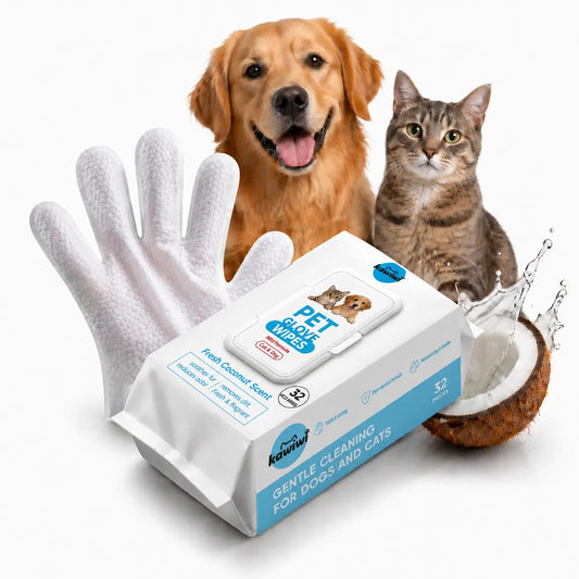 32-Pack Hypoallergenic Pet Grooming Wipes with Coconut Scent, Disposable Glove Wipes for Dogs and Cats