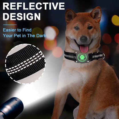 Airtag Dog Collar, Waterproof, Luminous & Reflective, for Small Medium Large Heavy Duty Dogs,Black, M