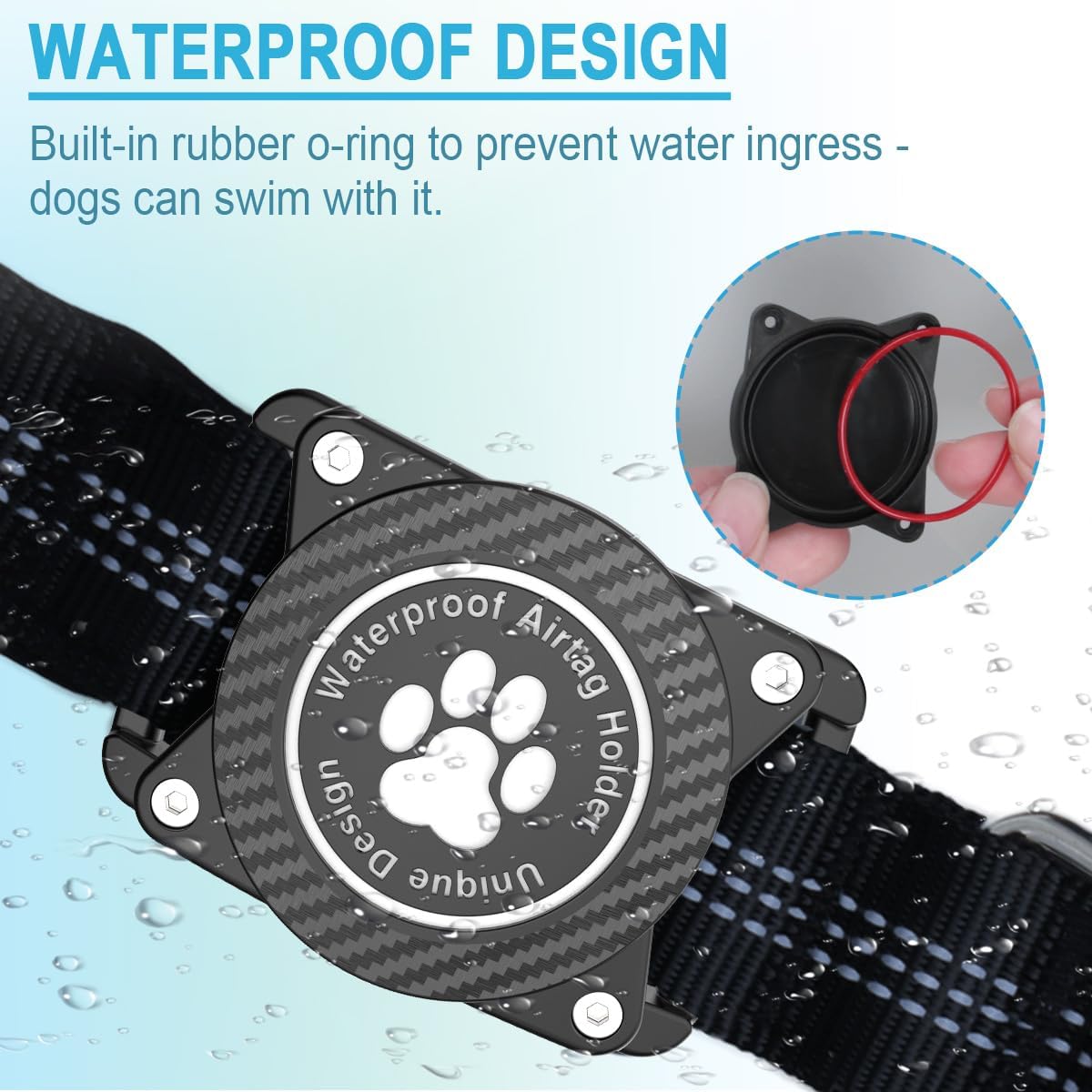 Airtag Dog Collar, Waterproof, Luminous & Reflective, for Small Medium Large Heavy Duty Dogs,Black, M