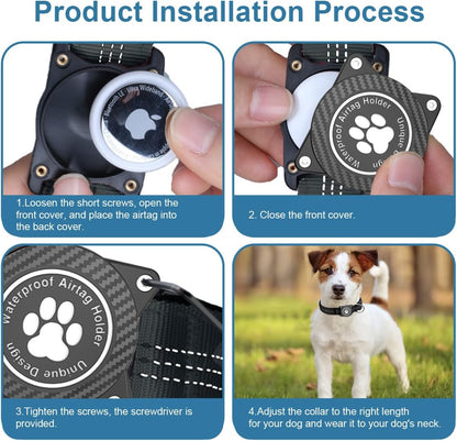 Airtag Dog Collar, Waterproof, Luminous & Reflective, for Small Medium Large Heavy Duty Dogs,Black, M