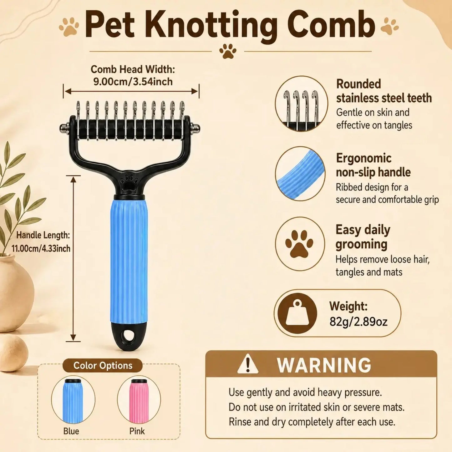 Pet Detangling Comb for Dogs and Cats,Stainless Steel 