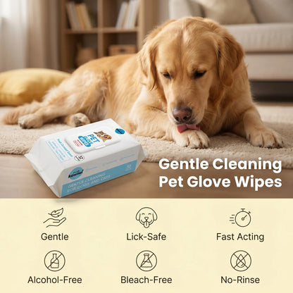 32-Pack Hypoallergenic Pet Grooming Wipes with Coconut Scent, Disposable Glove Wipes for Dogs and Cats