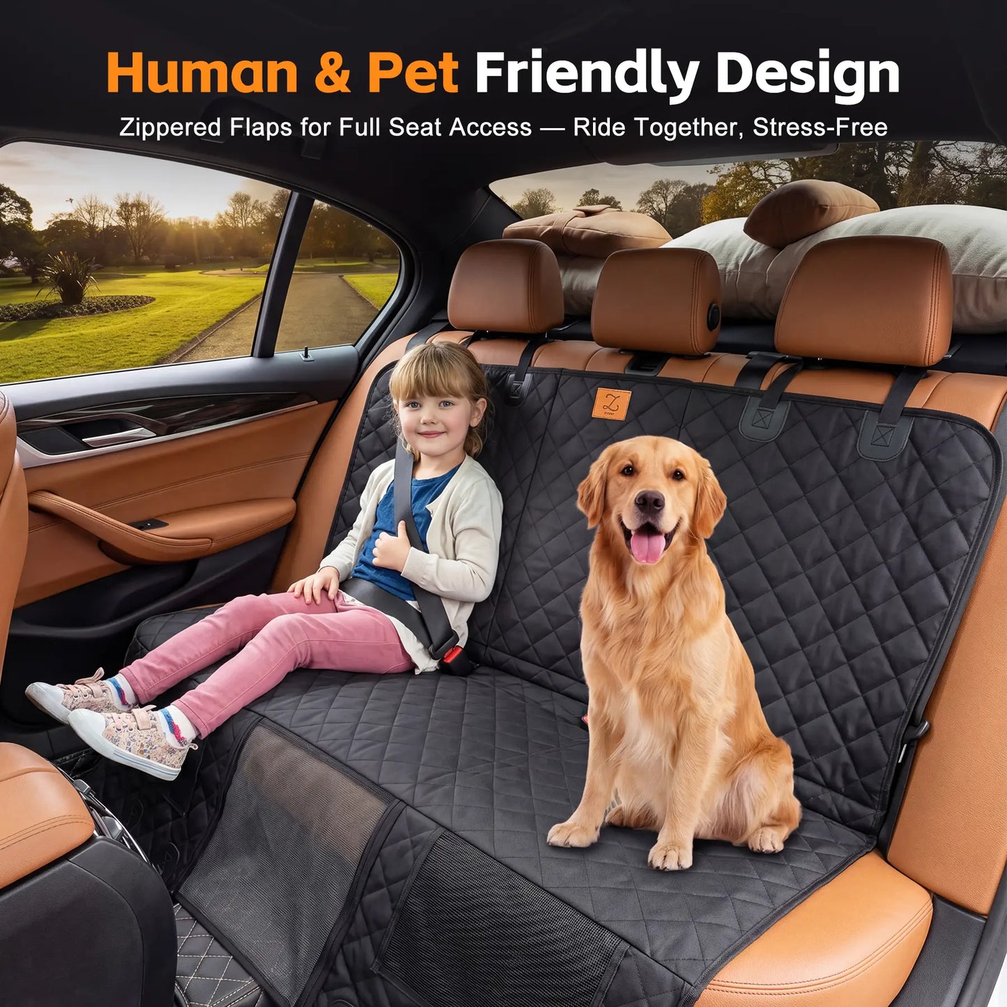 Zvrpet Heavy-Duty Dog Car Seat Cover with Mesh Window - Waterproof, Scratch-Resistant, Large Size