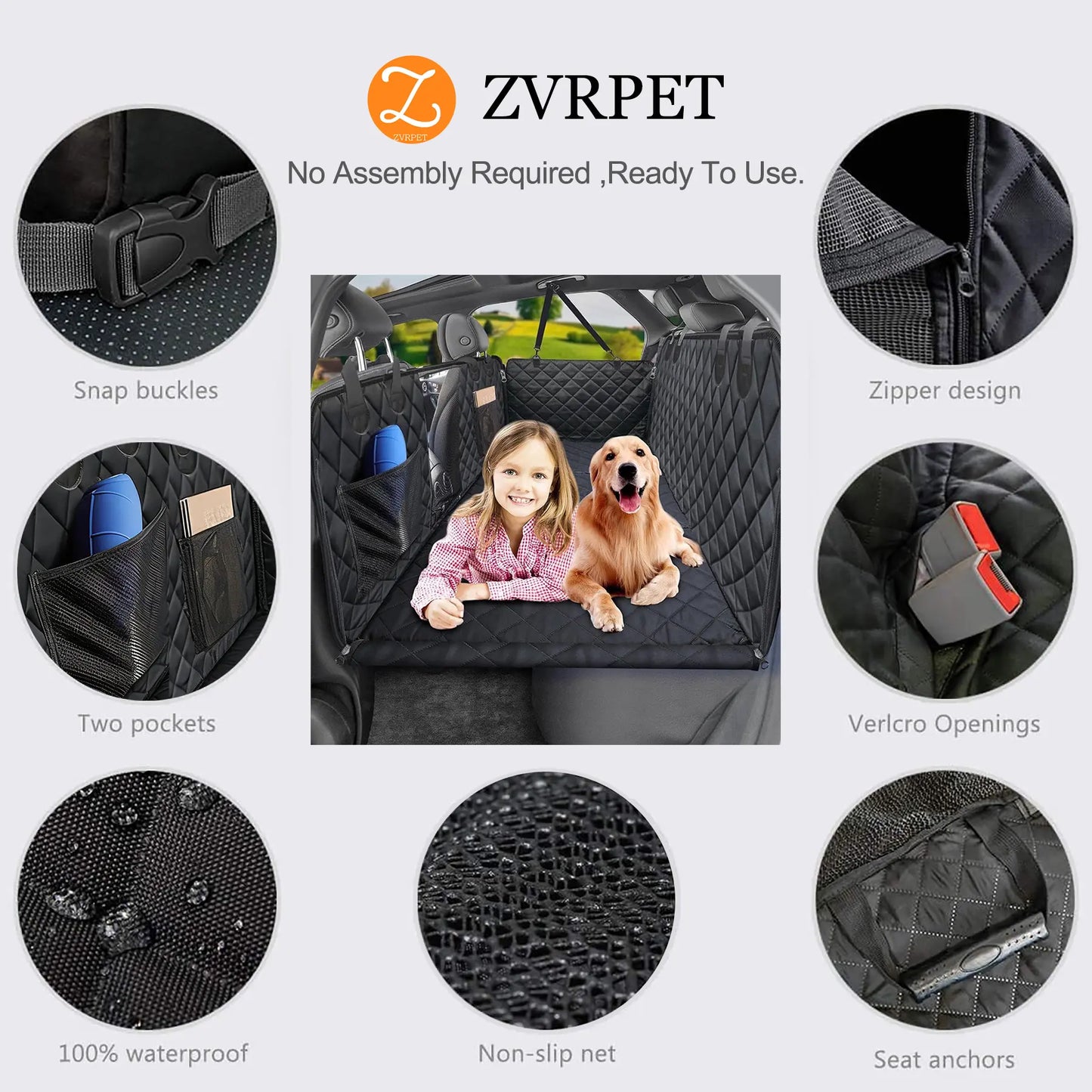 Zvrpet Heavy-Duty Dog Car Seat Cover with Mesh Window - Waterproof, Scratch-Resistant, Large Size
