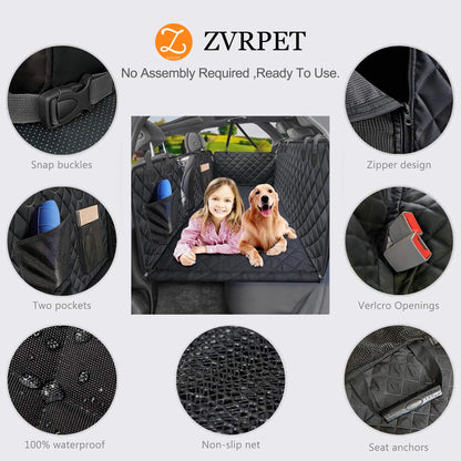 Zvrpet Heavy-Duty Dog Car Seat Cover with Mesh Window - Waterproof, Scratch-Resistant, Large Size