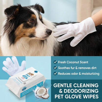 32-Pack Hypoallergenic Pet Grooming Wipes with Coconut Scent, Disposable Glove Wipes for Dogs and Cats